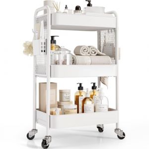 Urackify Chariot de Rangement Utilitaire pour diverses Applications – Chariot à roulettes en métal à 3 Niveaux avec Panneaux perforés, paniers et Crochets pour Un Rangement supplémentaire dans la (urackify, neuf)