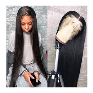 Perruques 360 Lace Frontal Wig cheveux humains pré-épilés 13x4 perruque frontale en dentelle droite pour femmes 30 pouces HD Full Lace Frontal perruques cheveux brés,26inches-360 lace frontal wig (YACHUNAMZ, neuf)