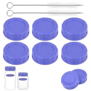 6pcs Bouchons Anti-Fuites pour Biberons Pigeon et Lansinoh, Couvercles Rechange pour Biberons de Voyage et Rangement avec Brosses de Nettoyage (Violet) (funysion, neuf)
