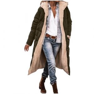 RLEHJN Manteaux Femme D'hiver Manteau Polaire Femme Long Zipp&eacute; Parka R&eacute;versible Hiver &Agrave; Capuche Doudoune Puffer Hiver Doubl&eacute; Polaire Vestes Chaud Fausse Fourrure Long Laine Outwear Avec Poches (⭐⭐⭐⭐⭐RLEHJN, neuf)