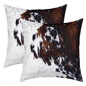 Cuir Vache Imprimer Taies d'oreiller 50x50cm Cuir Vache Housse de Coussin pour Le Salon Chambre à Canapéer Housse Coussin Ferme Western Ferme Animaux Cuir Lot De 2 Taie Oreiller pour canapé Chaise (Bofanshangmao, neuf)