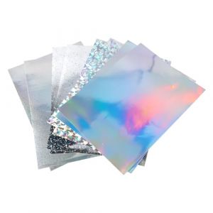 Ieron Lot de 8 Feuilles de Papier Autocollant holographique A4 Transparent pour imprimantes Laser/Jet d'encre, Papier d&eacute;coratif imperm&eacute;able pour la Maison et Le Bureau (4 mod&egrave;les) (ieron, neuf)