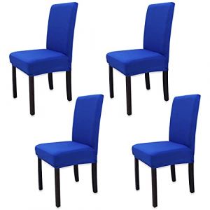 Leeyunbee 4 Pièces Housse de Chaise Moderne élastique, Amovible Lavable Extensible Housses de Chaise de Salle à Manger, Couverture de Chaise pour Décor Salle à Manger, Hôtel et Mariage (Bleu Royal) (Dosiko, neuf)