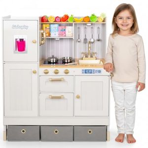 Kinderplay Grande Cuisine en Bois Enfant - pour Enfants, Deux Hauteurs Possibles, &eacute;clairage LED, Accessoires, Effets Lumineux et Sonores, Cuisine Enfant en Bois, Mod&egrave;le GS0060 (kinderplay_shop, neuf)