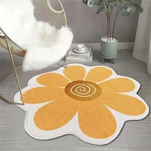 Morbuy Tapis Rond pour Chambre d'enfant, Doux Moelleux Tapis en Forme de Fleur Mignonne Shaggy Antid&eacute;rapant Tapis de D&eacute;coration Nordique pour Chambre &agrave; Coucher, Salon (80cm,Jaune) (Morbuy, neuf)