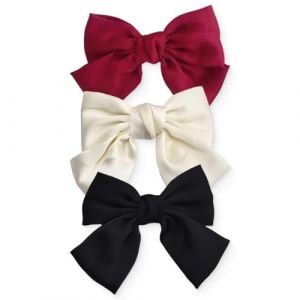 LOMSUXA 3PCS Pince &agrave; cheveux n&oelig;ud, Barette Cheveux, Noeud Cheveux Femme, Femmes Bow couleur unie doux satin soyeux Bow (noir, beige et rouge) (SHUFANG UK SHOP, neuf)