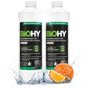 BiOHY Nettoyeur de sol pour robot laveur Station avec parfum orange (2 x 1 litre) | Nettoyant concentré pour tous les types de balai et robot aspirateur avec fonction humide | Faible mousse et sans (bioreiniger24com, neuf)