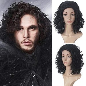 GHK Game of Thrones Jon Neige Homme Perruque Noire Cosplay Adulte Rôle Jouer Fantaisie Halloween Costume Synthétique Court Bouclés Perruques (good stuff A, neuf)