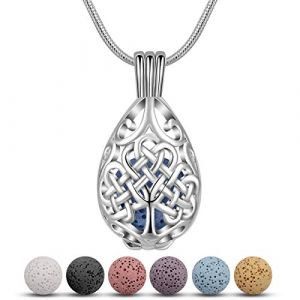 CELESTIA Colliers de Diffuseur d'huile Essentielle, Argent Plaqué Celtique Arbre de Vie Médaillon avec 7 Lave, Aromathérapie Bijoux (CELESTIA, neuf)