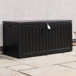 Olsen & Smith Bo&icirc;te de rangement de jardin assis-dessus, 270 L, si&egrave;ge d'abri de jardin en plastique r&eacute;sistant aux intemp&eacute;ries avec cadenas, coffre verrouillable effet bois pour patio, terrasse et (Bagages et Sacs de Voyage, neuf)