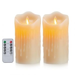 FiiMoo Bougie LED, Lot de 2, Bougies LED Alimente par Pile, Bougie d'Halloween, Cire R&eacute;elle, Bougies LED Sans Flamme, Bougie Vacillante avec T&eacute;l&eacute;commande pour Mariage D&eacute;coration de Vacances-10cm (FiiMoo EU, neuf)