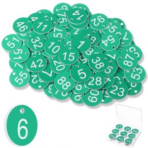 Tenare &Eacute;tiquettes Num&eacute;rot&eacute;es 1 &agrave; 100 en Plastique &Eacute;tiquettes de Cl&eacute; de Num&eacute;ro Petites &Eacute;tiquettes d'Identification Num&eacute;rot&eacute;es en Plastique &Eacute;tanches avec Trou, sans Porte-Cl&eacute;s (Vert, Blanc) (ONJOLLY, neuf)