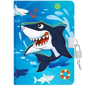WERNNSAI Journal de Requin pour Enfants - Journal Lumineux pour Enfants Carnet de Requin pour Garçons, Carnet Privé d'École A5 Ligné Mémos Écriture Dessin Bloc-Notes avec Serrure et Clés (Nuoly, neuf)