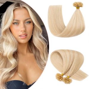 Extension Cheveux Naturel Keratine 100 M&egrave;ches Extension Keratine Cheveux Humain Invisible Remy Human Hair U Tip Hair Extension 35 cm 50 g #18/613 SABLE BLOND MECHE BLOND CLAIR (Elailite Direct, neuf)