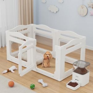 Clevich Enclos pour Chien en Acrylique 60cm, 5 PCS +1 Panneaux avec Porte à Verrou, Clôture d'Intérieur Parc Chien Interieur, Pliable avec Ventouses, adapté aux Appartements, Blanc (Towncome, neuf)