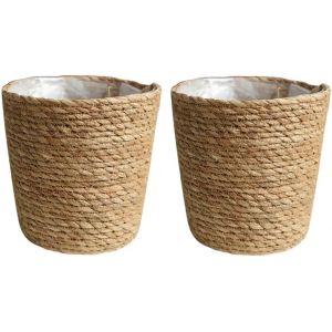 MASINIES Lot de 2 paniers de fleurs tiss&eacute;s avec doublure - En fibre de rotin - Panier de rangement en paille - Panier de rangement en osier - Bac &agrave; linge - Panier de pique-nique (L) (MASINIES, neuf)