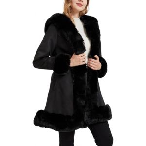 Veste en daim avec col en fausse fourrure pour femme, manteau chaud d'hiver avec v&ecirc;tements d'ext&eacute;rieur &agrave; ceinture (Noir,4TG) (Xiaoxmaoyi, neuf)