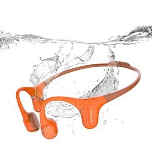mojawa Run Plus &ndash; &Eacute;couteurs &agrave; Conduction Osseuse Natation, Casques &Eacute;tanches IP68 avec MP3 Int&eacute;gr&eacute; 32 Go, pour Course &agrave; Pied, Cyclisme et Sport, Bluetooth 5.2, Micro ENC &ndash; Orange (Mojaverse, neuf)