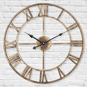 LENAUQ Horloge murale squelette silencieuse en métal, 40 cm, horloge murale vintage de ferme européenne avec chiffres romains, sans tic-tac, horloge murale à suspendre pour la maison, la cuisine, le (YQWIN, neuf)