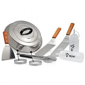 BBQ-Toro Set d'accessoires pour plancha de Barbecue en Acier Inoxydable (9 pièces) | Ensemble avec Cloche chauffante, spatule, Pince à Barbecue, flacons, Formes d'oeufs | Teppanyaki (CS Trading, neuf)