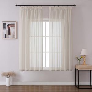 Joydeco Lot de 2 Rideau Voilage Lin 140x137cm avec Galon Fronceur pour Rail, Voilage Fen&ecirc;tre Semi-Transparent pour Filtrage de Lumi&egrave;re et D&eacute;coration de Chambre Salon (Crochets Non Inclus) (joydeco, neuf)