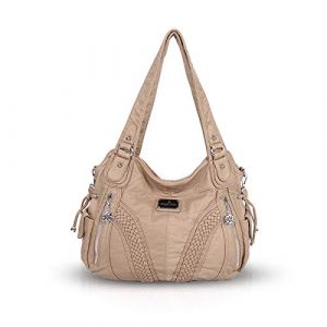 NICOLE & DORIS Grand Sac a Main Epaule Sac Femme Sac Cabas Cuir Souple Sac Bandouillere Femme Vintage Beige 3 (ELITE RACE LTD, neuf)