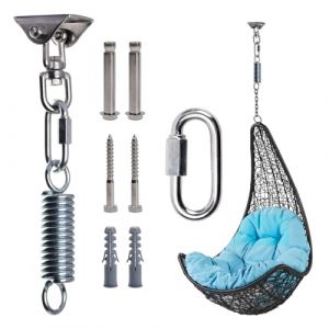 Crochet de Plafond Charge Lourde, 360° Crochet Balancoire Exterieur en Acier Inoxydable avec Vis Fixation Ressort Mousqueton, 450kg Capacité, Crochets de Suspension pour Chaise Hamac Sac de Frappe (seareash, neuf)