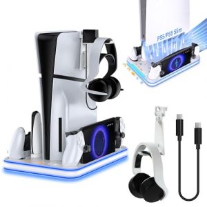 Sehawei Support Base pour PS5 Pro/PS5/Slim, Ventilateur de Refroidissement PS5 à 3 Vitesses, Chargeur Manette PS5/PS Portal avec Indicateur RVB, Accessoires pour PS5/Pro/Slim (Sehawei, neuf)