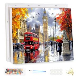 MEIYUDA Peinture par Numero Adulte avec Cadre, Paysage Londonien Kit de Peinture à l'Huile sur Toile par Numéro, Débutants Peinture Acrylique Pigmentée, Decoration Maison Cadeau 40x30cm (JINBEIKANG, neuf)
