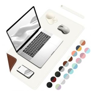 BLESWIN Sous-main de bureau en cuir synthétique, imperméable, facile à nettoyer, tapis de protection de table pour bureau, maison, décoration, blanc + marron, 60 x 35 cm (Phoenix-UK, neuf)