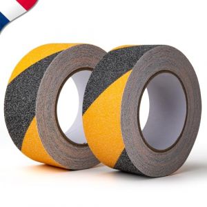 Bande Antidérapante Escalier ✮Marque Francaise✮ Lotde2 Rubans Marche Escalier Marquage Exterieur Interieur 10mX5 Adhésif Noir/Jaune Tape Bande Antiderapante Adhesive Ruban Antidérapant✯GARANTIE À VIE✯ (Frenchies Seller, neuf)