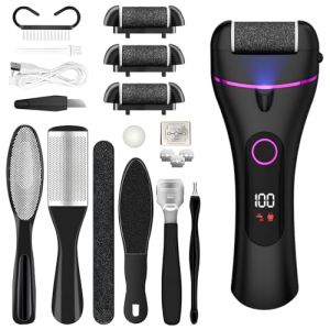Rapeuse Pieds Electrique,Kit de P&eacute;dicure Anti-callosit&eacute;s 16 en 1,R&acirc;pe &agrave; Pieds &Eacute;tanche Portable,avec 3 Rouleaux,3 Vitesses, IPX6 &eacute;tanche pour Talons Fissur&eacute;s,Morts et Callosit&eacute;s,Lumi&egrave;re LED(Noir) (MATTHAIOU, neuf)