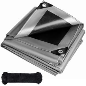 B&acirc;che de protection avec &oelig;illets, 260 g/m&sup2;, imperm&eacute;able, ind&eacute;chirable, longue dur&eacute;e et stabilis&eacute;e aux UV, pour meubles de jardin, trampoline, toit, voiture, camion, bois, bateau, bac &agrave; sable (argent&eacute; (source of sports, neuf)