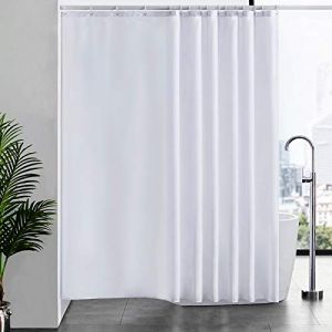 Furlinic Rideau de Douche Anti Moisissure Tissu en Polyester Imperm&eacute;able Rideaux de Douche Textile Lavable pour Baignoire ou la Salle de Bain 16 Crochets de Rideau Douche-Blanc Extra Long 244x200cm. (newpower, neuf)
