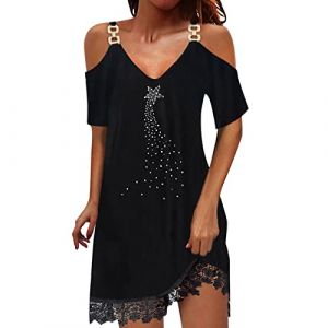 WVONIF Robe Femme été Fluide Boheme Chic Robe Femme Ete Robe Longue Boheme Robe Manches Courtes Col en V Élegante Taille Haute Robe Cocktail Soiree avec Ceintures Robe Princesse Adulte (BAULMD（90% Big Promotion Without Discount Code ）, neuf)