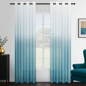 Topfinel Rideau Voilage 140x240cm Dégradé Blanc et Bleu Canard Rideaux Salon Voilage Fenetre Décoratif Fenetre Chambre Cuisine Intérieur Transparent à Oeillets Lot de 2 (NoledarEU, neuf)