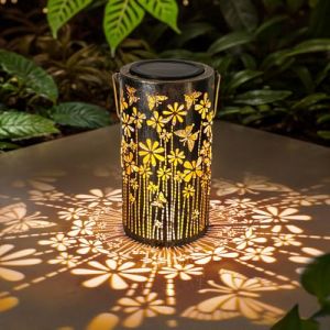 MIFXIN Lanterne solaire papillon en métal avec crochet de berger, lumière LED étanche pour table, terrasse, balcon, cour (bronze) (HONGLIXUAN, neuf)