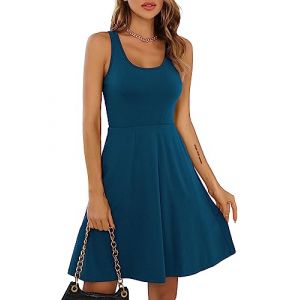 Missufe Robe d'été - Mini Robe débardeur Rockabilly pour Femme - Robe Patineuse Courte - Robe décontractée (Bleu Paon, Petit) (Missufe EU, neuf)