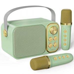 Machine de Karaok&eacute; avec 2 Micro sans Fil, Haut-Parleur Bluetooth Portable, Dispose 7 Effets Sonores, pour F&ecirc;te et Voyage，Vert (ChengHongLtd, neuf)