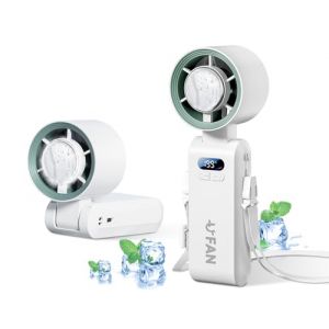 Mini Ventilateur Portable,Pliable Ventilateur Avec écran LED,Fonction de refroidissement,1-199 vitesses de vent 5500mAh Turbo Ventilateurs de Cou Pour Le Plein Air, Le Camping,Concerts, Bureaux-Blanc (shubanYuHong, neuf)
