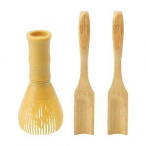 HENGBIRD Fouets à Matcha, Fouet Matcha Kit avec Cuillère à Matcha, Amovible the Matcha Fouet a Matcha, Réutilisable Matcha Accessoire pour la Cérémonie du Thé, Jaune (yuanmafuzhuang, neuf)