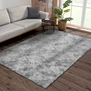 ASIinnsy Tapis Salon Shaggy Poil Long Tapis Chambre Doux Moelleux Moderne Gris Grand Tapis de Salon Chambre d'enfant Tapis Antidérapant Intérieur Tapis De Sol (Gris Blanc, 120 x 160 cm) (Jingtian N-EU, neuf)