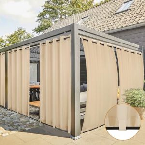 Teruntrue Rideau Ext&eacute;rieur Lot de 2 Rideau pour Pergola Occultant R&eacute;sistant aux Intemp&eacute;ries avec Oeillet, Rideaux pour Tonnelle, Balcon, Terrasse, Rideaux avec Passants en Bas, H213 x L132 cm, Beige (TeruntrueEU, neuf)