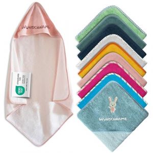 my STITCHERY Serviette à capuche pour bébé avec nom brodé - Serviette bébé personnalisée avec capuche en pur coton avec nom et motif brodés (rose, 100 x 100 cm) (Vendix-Shop, neuf)