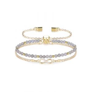 Jovivi Bracelet Pierre Naturelle Perle Fine Pierre Précieuse de 3mm Bracelet Porte Bonheur Bijoux Fantaisie pour Femme Fille Fête de Mère Valentine (pierre de lune) (kaenmis, neuf)