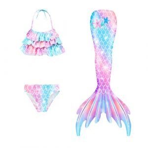 Maillot De Bain Enfant Fille Joli Maillot de Bain d'été Cosplay Party Fille Manches Longues 3 Pièces Deguisement Océan Piscine Natation Plage Costume de Bain de Plage (HIKLASbien, neuf)