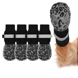 Adiwo Chaussettes Antid&eacute;rapantes pour Chien, Imprim&eacute; L&eacute;opard Noir, 2 Paires Chaussette Chien, R&eacute;glables, Prot&egrave;ge-Pattes pour Chien, Chaussettes Chien Chat pour Petits Chiens, Chiens Moyens, Chats(XL) (Yoowe, neuf)