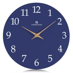 Lafocuse 30cm Horloge Murale Bleu Marine Bois Silencieuse, Design Moderne Pendule Murale Facile &agrave; Lire, sans Tic Tac D&eacute;coration pour Salon Cuisine Chambre Bureau (QuareBest, neuf)