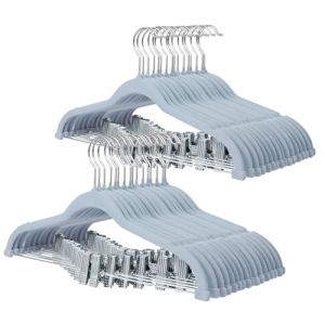 ManGotree Cintres en Velours avec Pinces, Cintres Antidérapants en Feutre pour Pantalons, 42,7 cm Cintres Peu Encombrants pour Chemises, Pantalons, Robes, Jupes, Manteaux (Lot de 32, Bleu) (ManGotree EU, neuf)