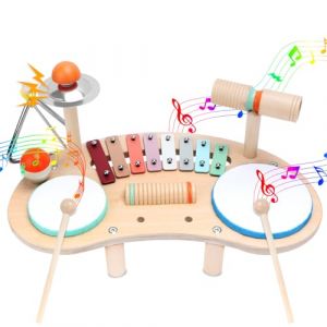 9 en 1 Tambour Jouet Bebe, Bois Batterie Enfant, Jouets Musicaux Éducatifs, Percussion Enfants Batterie, Jouets Montessori pour 4 5 6 Ans, Cadeau d'anniversaire Noël Fille Garçons (FASYUAN, neuf)